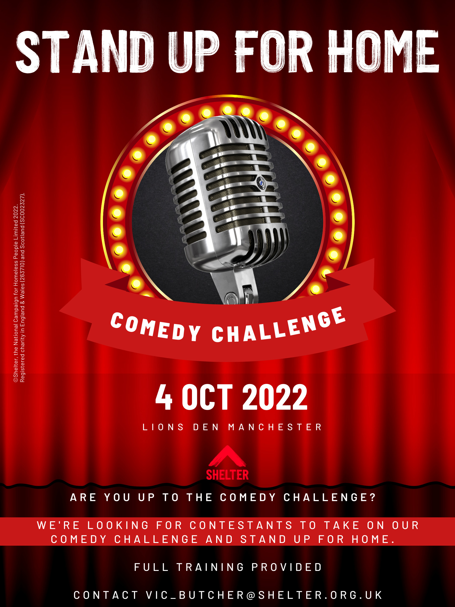 Shelter Manchester - Comedy night - Stand up for home - pro-manchester